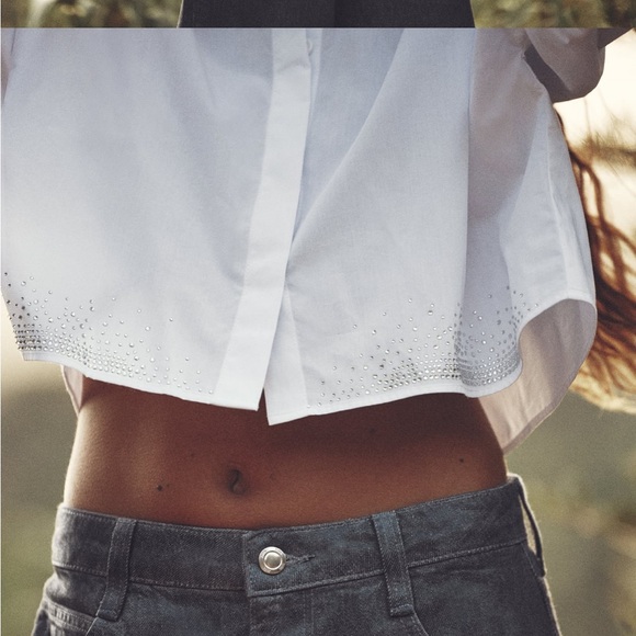 Zara Rhinestone Cropped Shirt - Picture 2 of 7